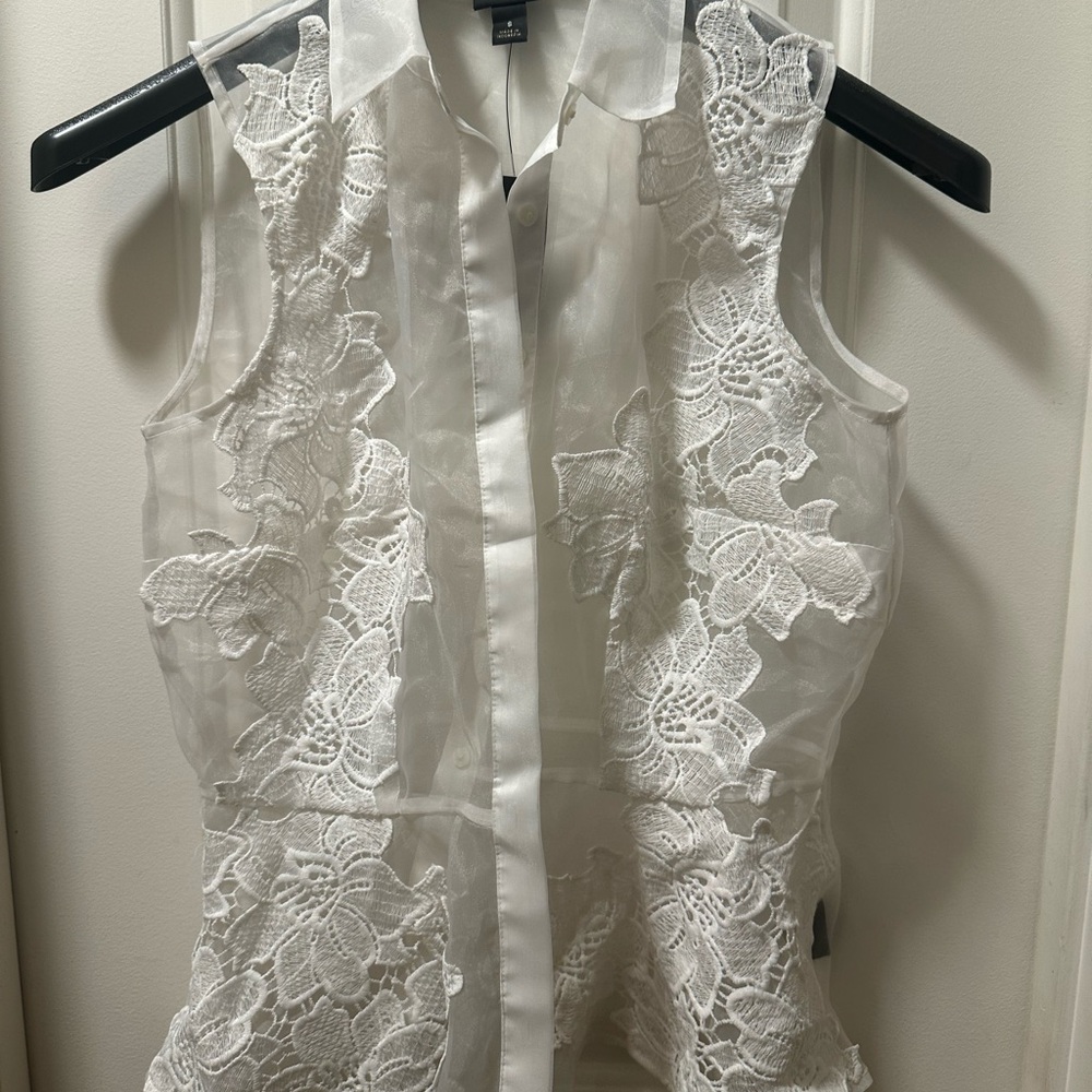 Worthington Sheer White Lace Blouse
